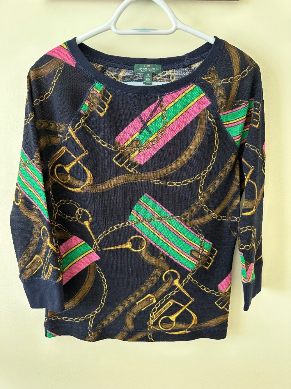 Lauren Jeans Co. Ralph Lauren Women’s Equestrian Print Top Size M 100% Cotton